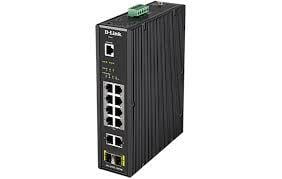 D-LINK 12-Port Gigabit Industrial Smart Managed PoE Switch with 10 1000BASE-T (8 PoE+) ports and 2 SFP ports
